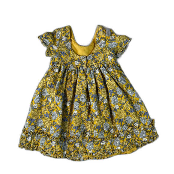 Joie 4T Toddler Girls Dress Boho Cottage Yellow Floral Ruffle Lined Gray Frilly - Picture 4 of 11